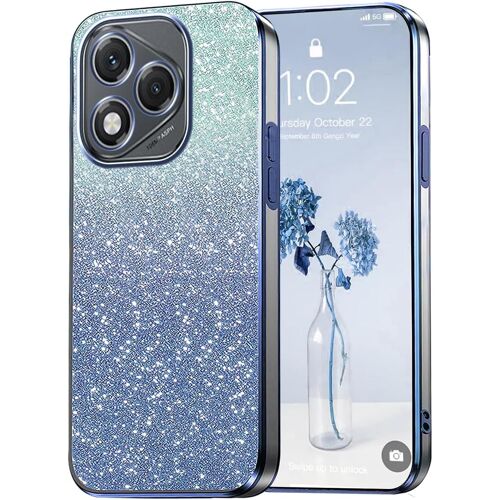 KAL-Paillettes Coque Pour Honor 400 Lite - Étui Transparente Glitter Dessin Élégant Souple Ultra Fine Fille Femme Légère Antichoc Housse (Bleu)