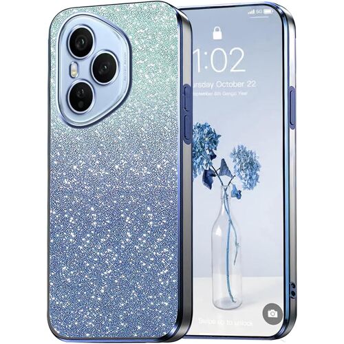 KAL-Paillettes Coque Pour Honor 400 Pro Étui Transparente Glitter Dessin Élégant Souple Ultra Fine Fille Femme Légère Antichoc Housse (Bleu)