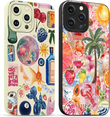 2 Pièces Coque pour iPhone 12 Pro Max 6,7 Pouces, Etui Silicone avec Collage Aesthetic Motif Design, Caméra de Protection Case Antichoc Housse pour Femme Ultra Fine TPU Étui Souple