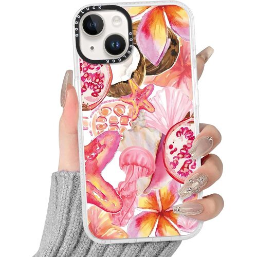 Transparente Coque pour iPhone 14/iPhone 13 Hibiscus Fleur, Aesthetic Fruit Rosa ?t¿¿ Motif ?tui Mignon Design Housse de T¿¿l¿¿phone pour Filles, Silicone Cover Case pour iPhone13 6,1