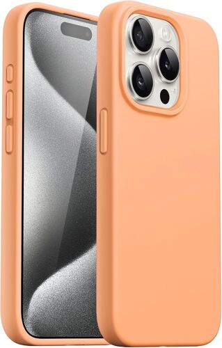 Coque Silicone pour iPhone 15 Pro 6,1 Pouces, Protection Complète du Corps au Toucher Soyeux, Étui Housse Anti-Chocs (Sorbet à L'Orange)