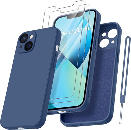 Coque Protection Caméra pour iPhone 13 Mini avec 2 Pièces Verre Trempé, Housse de Protection Silicone Antichoc Doublure Microfibre Douce Ultra Fine Coque iPhone 13 Mini (JewelBlue)