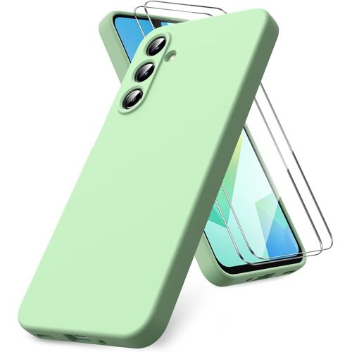Coque Compatible Avec Samsung Galaxy A16 4g/5g, 2 Film De Protection En Verre Trempé, Housse Souple En Tpu En Silicone Liquide, Housse En Caoutchouc Antichoc - Vert Matcha