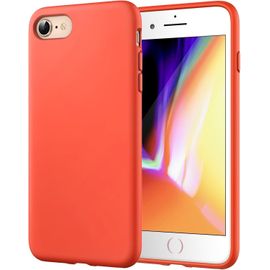 SJZG-Coque Silicone Pour Iphone Se 3/2 (Modèle 2022/2020), Iphone 8/7, Protection Complète Du Corps Au Toucher Soyeux, Doublure Douce En Tissu Microfibre (Orange Curcuma)