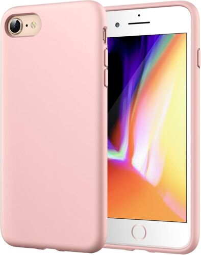 KAL-Coque Silicone Pour Iphone Se 3/2 (Modèle 2022/2020), Iphone 8/7, Protection Complète Du Corps Au Toucher Soyeux, Doublure Douce En Tissu Microfibre (Rose)