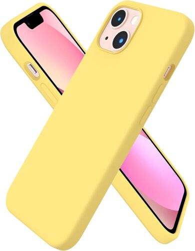 Coque Compatible avec iPhone 13 Case, Coque Silicone Liquide 3 Couches Pleine Gel en Caoutchouc Souple Cover avec Microfibre Douce pour iPhone 13 6,1 Jaune Citron