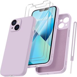 Lot 2 Coques Souples Tpu Microfibre Ultra-Fines Pour Iphone 13 Mini (5,4"") Avec Verre Trempé Et Protection Caméra - Violet