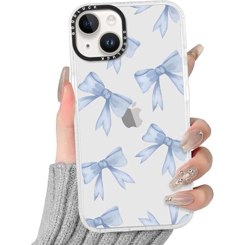 Transparente Coque pour iPhone 14/iPhone 13, Aesthetic Noeud Papillon Motif Étui Design Housse de Téléphone pour Filles, Silicone Cover Antichoc Bumper Protection Case pour iPhone13 6,1'', Bleu