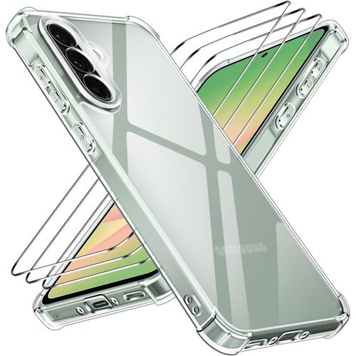 Store-Coque Pour Samsung Galaxy A56 5g Avec 3 Pièces Protection,Transparent Étui De Antichoc Avec Coins Renforcés Mince Bumper Housse-Clair