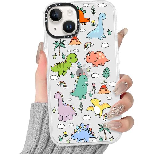 LORANKA-Transparente Coque pour iPhone 14/iPhone 13, Aesthetic Dinosaure Animé Motif Étui Mignon Design Houss pour Filles, Silicone Cover Antichoc Anti-Rayures Protection Case pour iPhone13 6,1