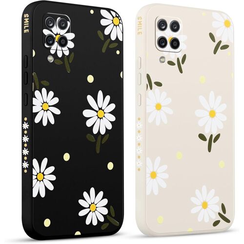 2 Pi¿¿ces Coque pour Samsung Galaxy A12 4G 6,5"",Etui avec Amusante Daisy Lat¿¿ral Mignon Chrysanth¿¿me Aesthetic Dessin Case Souple Silicone Housse T¿¿l¿¿phone en Souple Fille Beau Cover