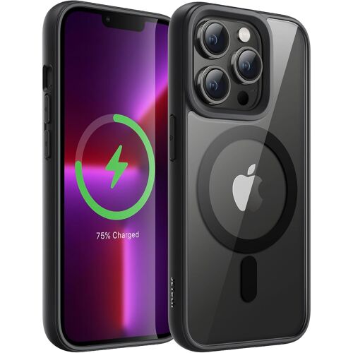 SJZG-Coque Magnétique Pour Iphone 13 Pro 6,1 Pouces Compatible Avec Magsafe, Étui Housse Antichoc Bumper, Cadre En Tpu Mat De Couleur Unie, Dos Transparent Anti-Rayures (Noir)