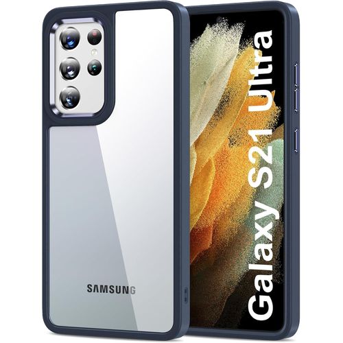 Coque Pour Samsung Galaxy S21 Ultra 5g (6,8 Pouces), Anti-Jaunissement Antichoc, Étui Housse Téléphone Transparente - Bleu Foncé