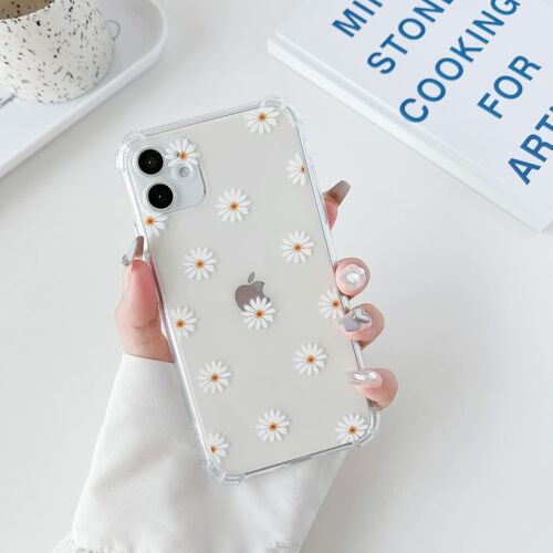 ELVORIX-Étui pour iPhone 12, Coque Transparente en TPU Souple avec Motif Marguerite, Protection Ultra-Mince en Gel de Silicone Anti-Rayures pour iPhone 12 (6,1"") - Marguerite