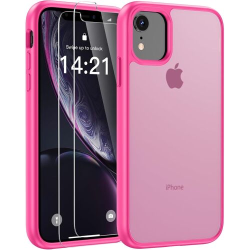 ELVORIX-Mat Coque Compatible avec iPhone XR et 2 Pièces Protection Verre Trempé,Protection Antichoc Qualité Militaire,Anti-Jaunissement étui de Housse Arrière Translucide Givrée. (Rose)