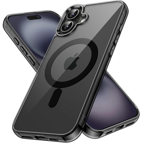 JGD-Coque Magnétique pour iPhone 16 6,1 Pouces Compatible avec MagSafe, Étui Housse Antichoc Bumper, Arrière Transparent Anti-Rayures (Noir)