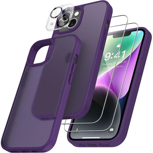 4 En 1 Coque Pour Iphone 14 Avec 2 Verre Trempé Et 1 Caméra Protecteur, [Coussin D'Air Intégré] Antichoc Antirayures Bumper Protection Housse Pour Iphone 14 6.1"", Violet Foncé