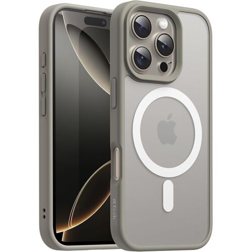 JGD-Coque Magnétique pour iPhone 16 Pro 6,3 Pouces Compatible avec MagSafe, Étui Housse Dos Translucide Mat Fine Antichoc (Titane Naturel/Blanc)