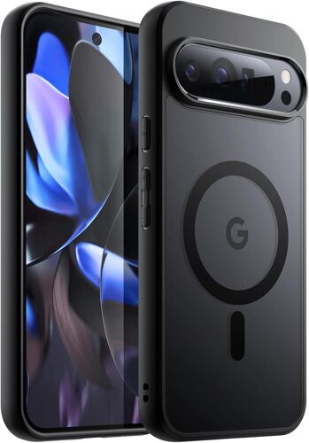 JGD-Coque Magnétique pour Google Pixel 9/9 Pro 2024, Compatible avec MagSafe, Étui Housse Antichoc à Dos Translucide Mat (Noir)