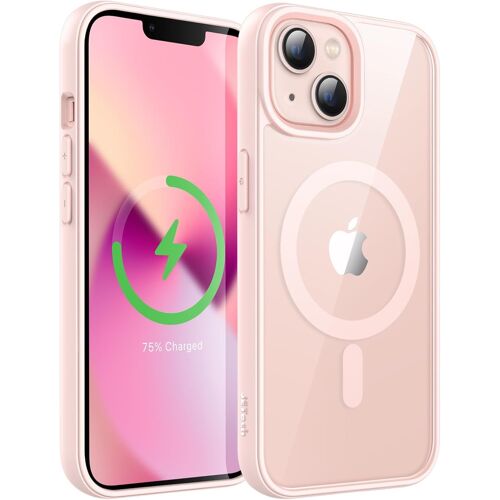 KALANKA-Coque Magnétique pour iPhone 13 6,1 Pouces Compatible avec MagSafe, Étui Housse Antichoc Bumper, Cadre en TPU Mat de Couleur Unie, Dos Transparent Anti-Rayures (Rose)