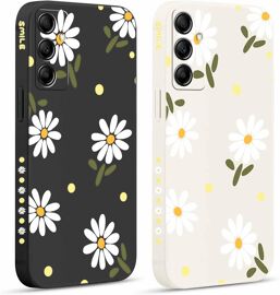 TRAHOO-2 Pièces Coque pour Samsung Galaxy A35 5G 6,6"", Etui avec Amusante Daisy Latéral Mignon Chrysanthème Aesthetic Dessin Case Souple Silicone Housse Téléphone en Souple Fille Beau Cover