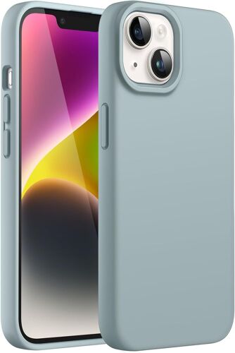 Coque Silicone Pour Iphone 14 6,1 Pouces, Protection Complète Du Corps Au Toucher Soyeux, Étui Housse Anti-Chocs Doublure Douce En Tissu Microfibre (Bleu Cactus)