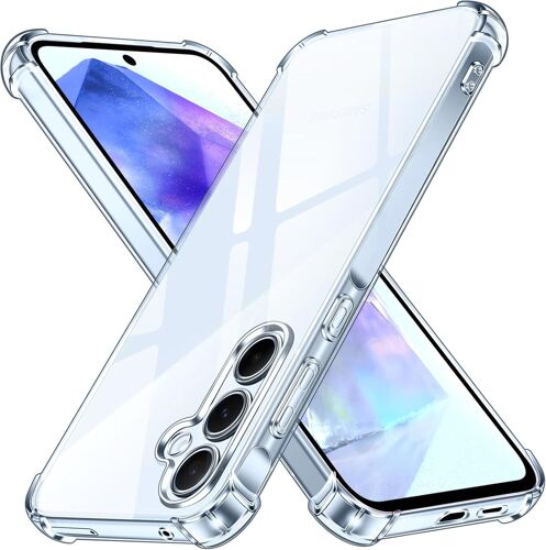 Coque pour Samsung Galaxy A55 5G, Ultra Transparent Étui de Protection en Silicone Antichoc avec Coins Renforcés, Clair Mince Souple TPU Bumper Housse