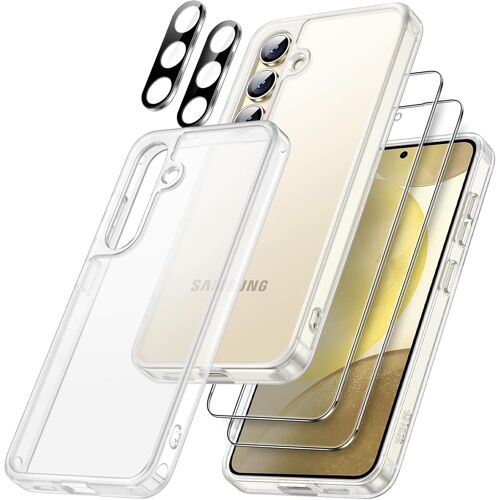 MAB-5 en 1 Mat Coque pour Samsung Galaxy S24+ / S24 Plus 5G avec Lot de 2 Protection D'écran et Protecteur d'Objectif de Caméra, Housse Étui Dos Translucide, Film en Verre Trempé (Translucide)
