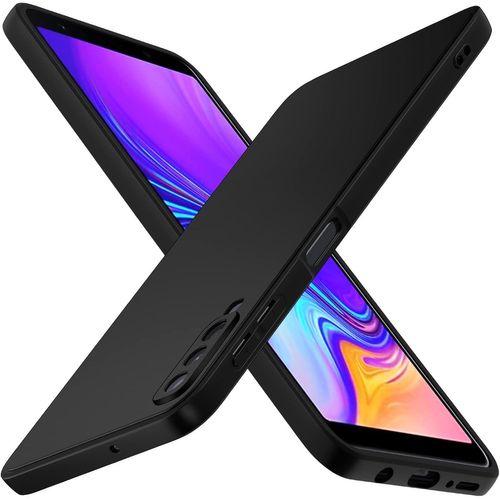 Noir Mat Coque Pour Samsung Galaxy A7 2018 Avec Protection Caméra, Ultra Mince Étui De Protection En Silicone Antichoc, Souple Tpu Anti-Rayures Bumper Housse