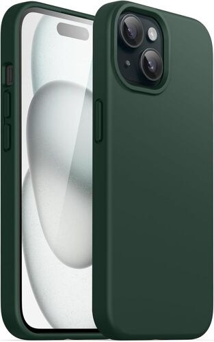 Coque Silicone pour iPhone 15 6,1 Pouces, Protection Complète du Corps au Toucher Soyeux, Étui Housse Anti-Chocs (Vert Nuit)