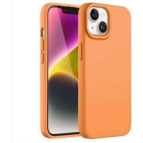Coque Silicone Pour Iphone 14 6,1 Pouces, Protection Complète Du Corps Au Toucher Soyeux, Étui Housse Anti-Chocs Doublure Douce En Tissu Microfibre (Orangé)