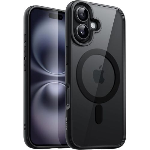 Coque Magnétique Pour Iphone 16 6,1 Pouces Compatible Avec Magsafe, Étui Housse Antichoc Bumper, Cadre En Tpu Mat De Couleur Unie, Dos Transparent Anti-Rayures (Noir)