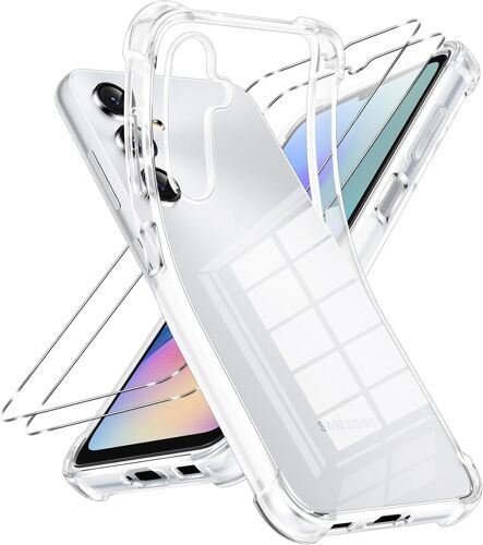 Coque pour Samsung Galaxy A05s avec 2 Pièces Verre Trempé, Ultra Mince Transparent Souple TPU Silicone Étui Protection Antichoc Anti-Rayures Bumper Housse pour Samsung A05s 6,7
