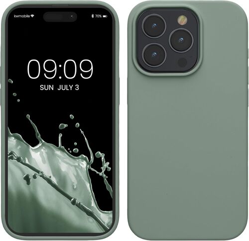 Coque pour iPhone 15 Pro Max Coque - Housse de t¿¿l¿¿phone Fine en Silicone avec Surface Douce et Anti-Choc - Vert fum¿¿