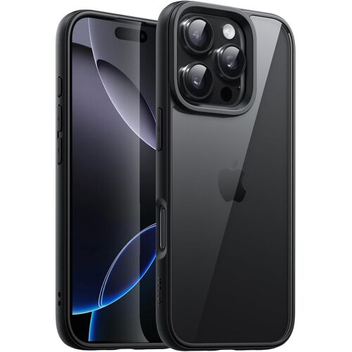KALANKA-Coque pour iPhone 16 Pro Max 6,9 Pouces, Étui Housse Antichoc Bumper, Cadre en TPU Mat de Couleur Unie, Dos Transparent Anti-Rayures (Noir)