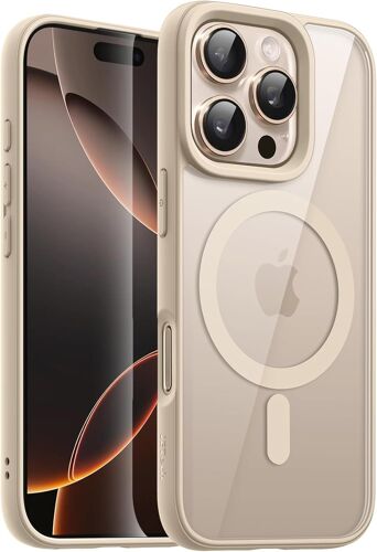 KALANKA-Coque Magnétique pour iPhone 16 Pro 6,3 Pouces Compatible avec MagSafe, Étui Housse Antichoc Bumper, Cadre en TPU Mat de Couleur Unie, Dos Transparent Anti-Rayures (Titane Sable)