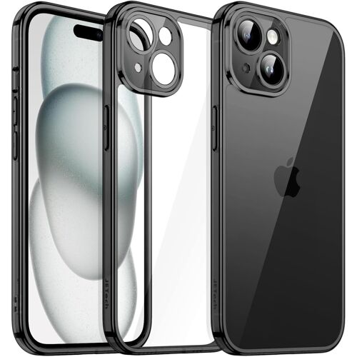 LORANKA-Coque pour iPhone 15 6,1 Pouces, Étui Housse Anti-Jaunissement Antichoc, Protection Complète de l'Objectif de Caméra, Dos Transparent Anti-Rayures (Noir)