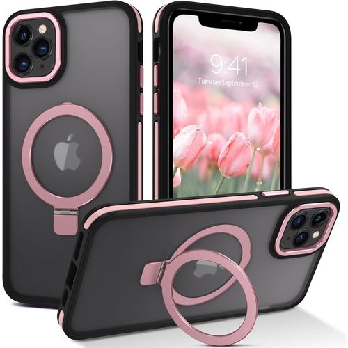 Coque Iphone 11 Pro Max Avec Support Ajustable, Compatible Avec Magsafe, Etui Magnétique Translucide Mat Arrière, Housse À Béquille Réglable Bumper Antichoc, Rose[Ven8803708]