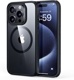 KALANKA-Coque pour iPhone 15 Pro Max, Compatible avec MagSafe, Protection Antichoc Militaire, Anti-jaunissement, Dos Antirayures, Coque Magnétique pour iPhone 15 Pro Max, Série Classic,Noir Transpare