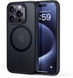 KALANKA-Coque pour iPhone 15 Pro, Compatible avec MagSafe, Protection Antichoc Militaire, Anti-jaunissement, Dos Anti Rayures, Coque Magnétique pour iPhone 15 Pro, Série Classic, Noir Givré