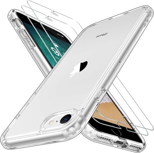 Coque Compatible Avec Iphone Se 2022/2020/7/8 Avec 2 Verre Trempé, Anti-Jaunissement Dur Pc Housse Anti-Rayures Protection Ca[J4772]