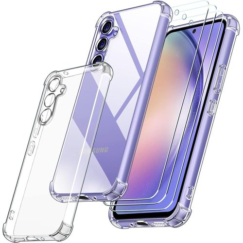 Coque Pour Samsung Galaxy A54 5g Avec 3 Pièces Protection Écran En Verre Trempé, Transparent Étui De Protection En Silicone Antichoc, Clair Mince Souple Tpu Bumper Housse