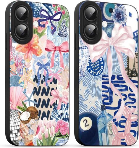 2 Pièces Coque pour iPhone 16 Plus 6,7'', Etui Silicone avec Noeud Papillon Collage Aesthetic Motif Design, Caméra de Protection Case Antichoc Housse Étui Souple Fine TPU pour Fille Femme