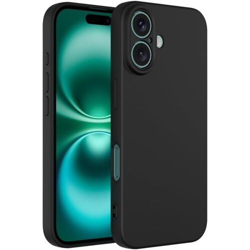 CAUC-Coque colorée pour Apple iPhone 16, étui TPU en Silicone Souple et Mince, Protection Appareil Photo de Haute qualité avec Bord surélevé pour écran et Appareil Photo (Noir)