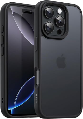 ELVORIX-Coque Mate pour iPhone 16 Pro 6,3 Pouces, Protection Antichoc de Qualité Militaire Contre Les Chutes, Étui Housse Arrière Translucide Givrée, Anti-Traces de Doigts (Noir)