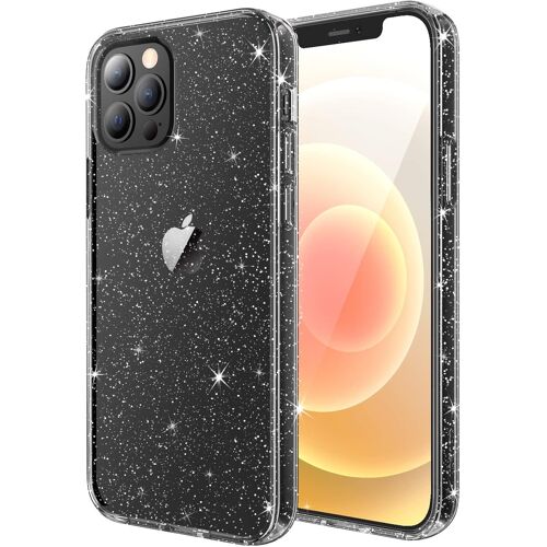ELVORIX-Coque à Paillettes pour iPhone 12/12 Pro, 6,1 Pouces, Housse de Téléphone Bling Pailletée Antichoc, Mignon étui Brillant pour Femmes et Filles (Noir)