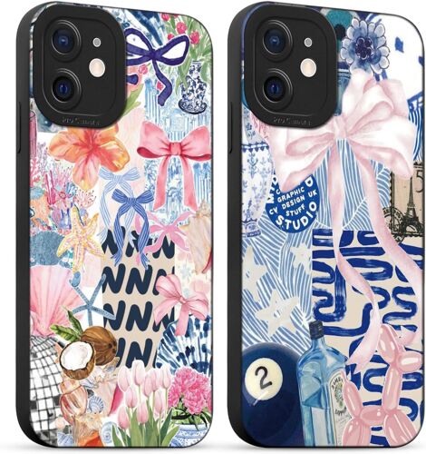 2 Pièces Coque pour iPhone 12 Mini 5,4'', Etui Silicone avec Noeud Papillon Collage Aesthetic Motif Design, Caméra de Protection Case Antichoc Housse Étui Souple Fine TPU pour Fille Femme