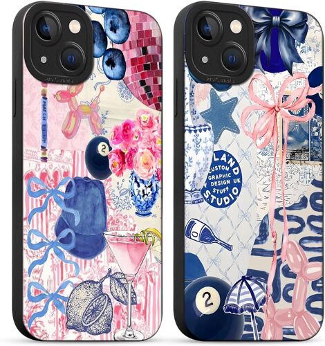 2 Pi¿¿ces Coque pour iPhone 14 6,1 Pouces, Etui Silicone avec Noeud Papillon Collage Aesthetic Motif Design, Cam¿¿ra de Protection Case Antichoc Housse pour Femme Ultra Fine TPU ?tui Souple