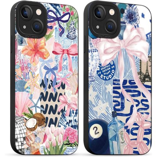 2 Pièces Coque Pour Iphone 13 6,1 Pouces, Etui Silicone Avec Noeud Papillon Collage Aesthetic Motif Design, Caméra De Protection Case Antichoc Housse Pour Femme Ultra Fine Tpu Étui Souple