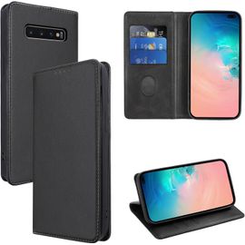 Kalanka-Coque Cuir Pour Samsung Galaxy S10 Plus 6.4"" Etui À Rabat En Pu Porte-Cartes Portefeuille Support Flip Housse Magnétique Antichoc Anti-Rayures Case,Noir